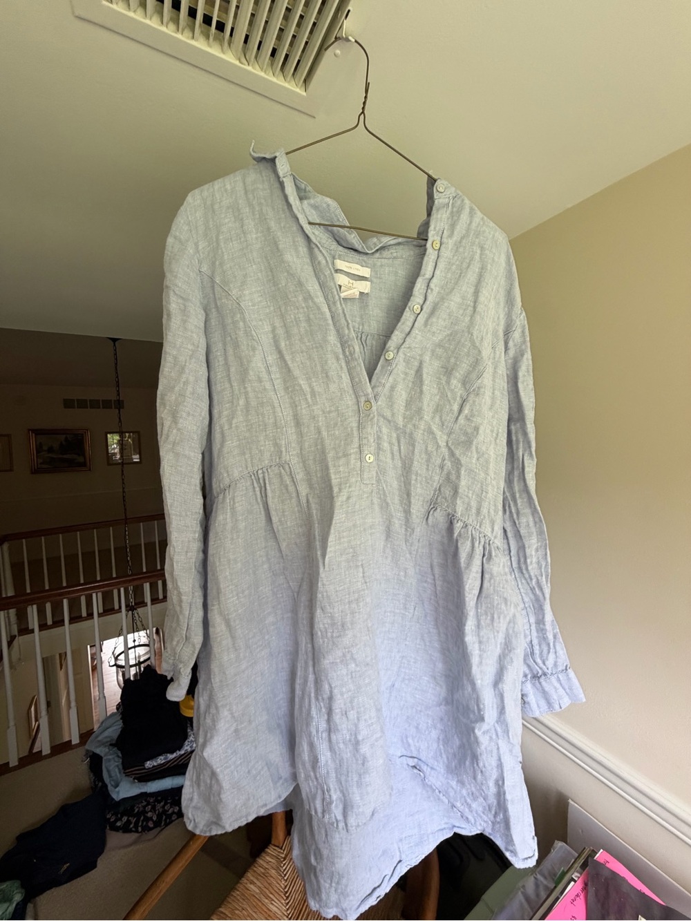 Halston Heritage Light Blue Long Sleeve Linen Dress